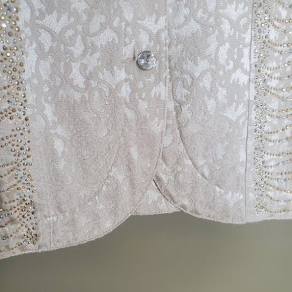 Christine Alexander Jacket XL Cream Damask Gold Crystal Gems Buttons Vintage - Picture 11 of 12